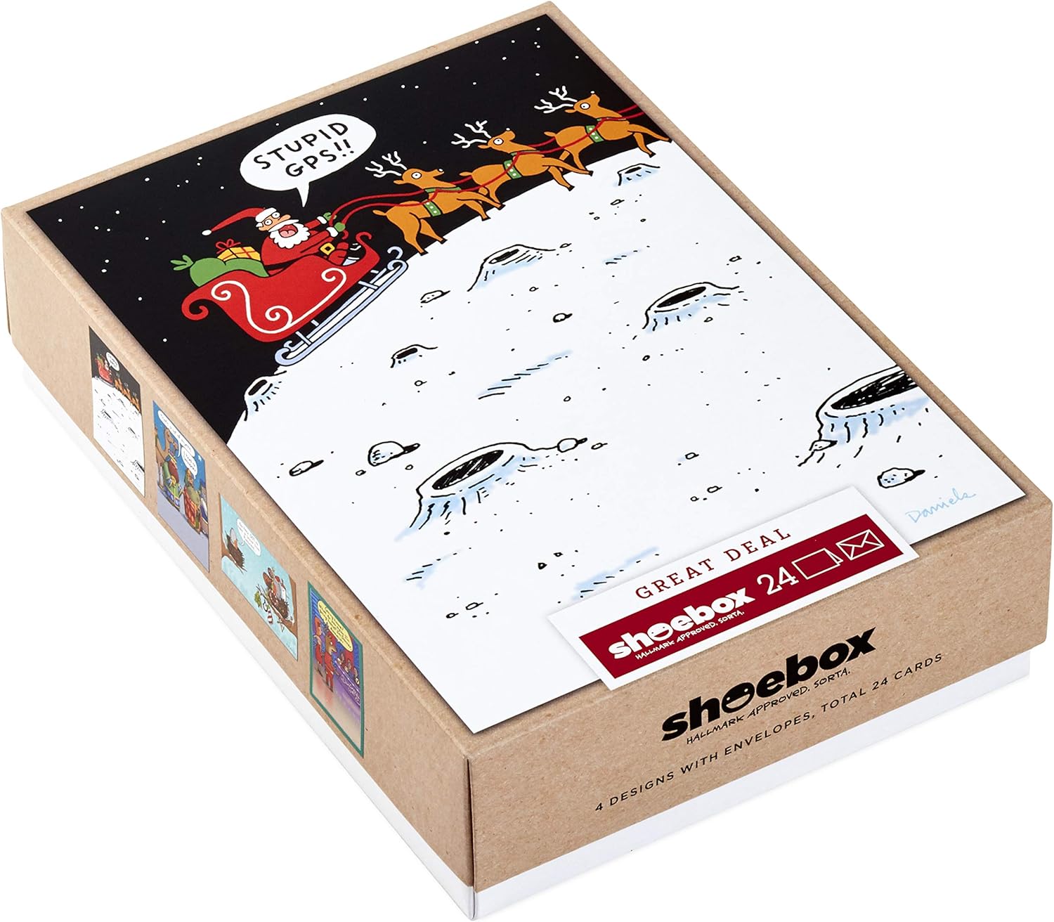 Hallmark Shoebox Funny Boxed Christmas Cards Assortment, Cartoons (4 Designs, 24 Christmas Cards with Envelopes) : Office Products
