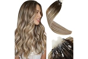 LaaVoo Micro Bead Hair Extensions Real Human Hair Balayage Brown Micro Loop Extension Micro Link Hair Extensions Human Hair P