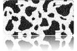 TINALUIN Cow License Plate Texture Pattern Stainless Steel Front License Plate Vanity Tag Funny for Car Decorative Accessories for Women Men 6 X 12 Inch with 4 Holes