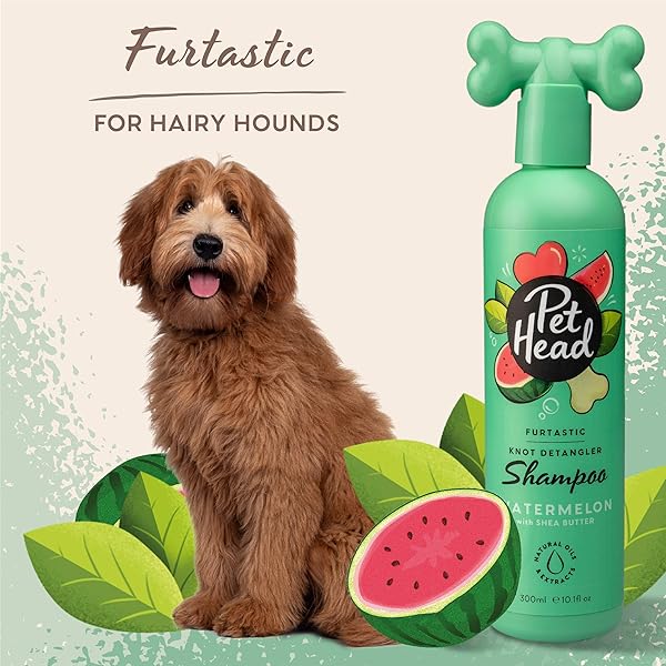 PET HEAD FURTASTIC DOG SHAMPOO | WATERMELON SCENT | DOG SHAMPOO FOR SMELLY DOGS | KNOT DETANGLER | CARE FOR LONG, TANGLY CURLS & COATS | VEGAN | GENTLE FORMULA FOR PUPPIES | MADE IN USA | 16 FL. OZ.