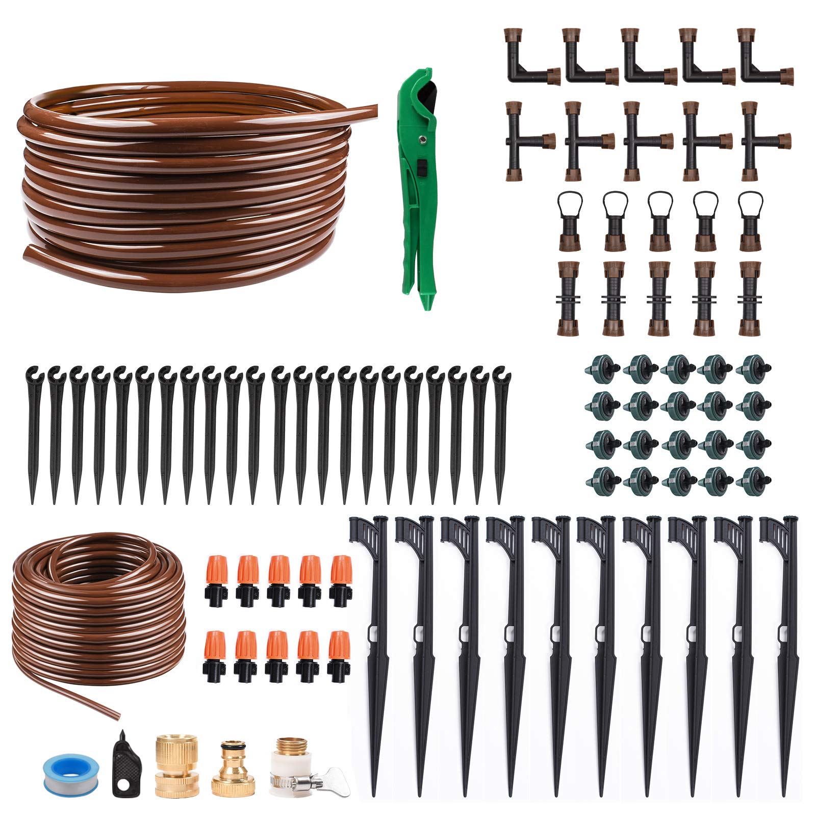 KORAM OT-E 50 Feet Blank Distribution Tubing Hose Plant Watering Irrigation Drip Kit Accessories Include Nozzle Mister Irrigation Stake, 1/2” 1/4” Tubing and Fittings