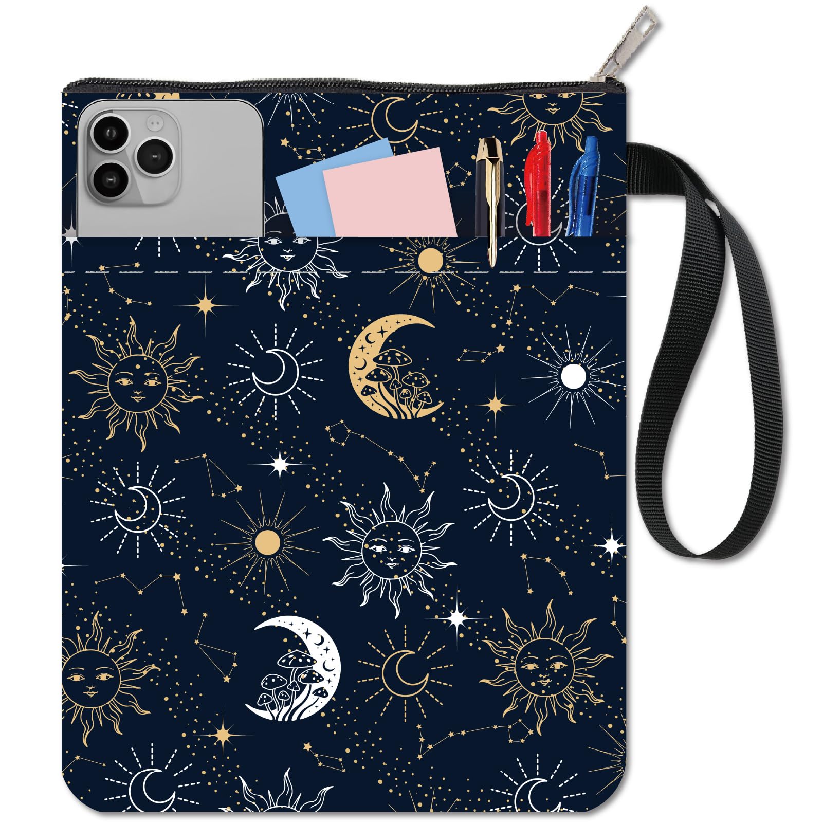 CRASPIRE Sun Moon Star Book Sleeve with Zipper Galaxy Boho Book Protector Pouch for Paperback Black Space Waterproof Fabric Cloth Books Sleeves Librarian Book Lovers Classmate Bookish Graduation Gifts