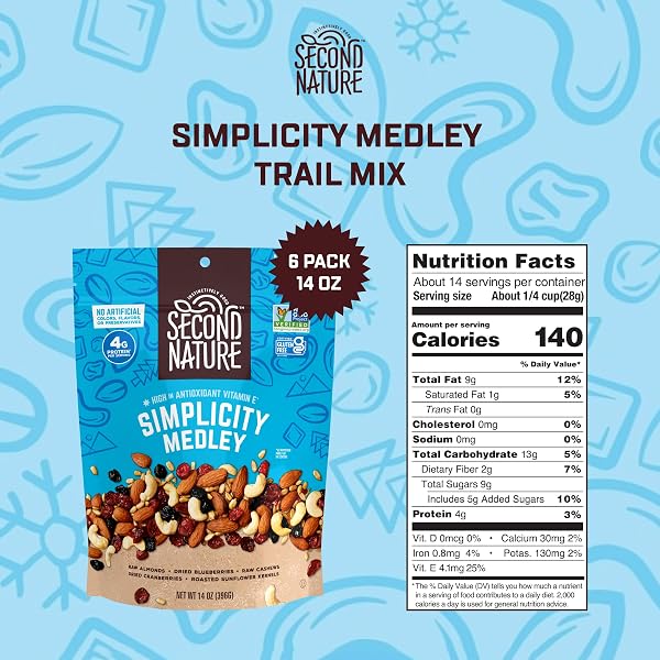 SECOND NATURE SIMPLICITY MEDLEY TRAIL MIX, KOSHER, GLUTEN FREE & NON-GMO, 14 OUNCE (PACK OF 6)