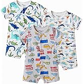 Minicoco 3-Pack 100% Cotton Baby Boy Rompers,0-24Months Short Sleeve Toddler Romper,Breathable Spring/Summer Clothes