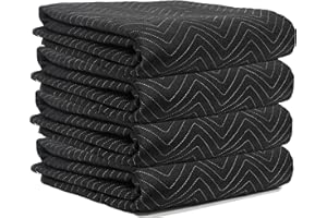 JourneyO Padded Packing & Moving Blankets 4 Pack Deluxe Quality 80 x 72 inch Furniture Shipping Pads for Moving and Storage-Black(4 Deluxe Blankets 45 lbs/Dozen)