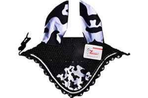 Zainee Sports Cow Print Horse Fly Bonnet Ear Net Hat Hood Mask Fly Veil Handmade Crochet Polyester (Pony)