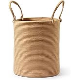 Kodomoore Laundry Basket – Laundry Hamper for Clothes, Blankets, Yoga Mat – Woven Cotton Rope Basket for Living Room, Nursery Room – Boho Style – 15”D x 18”H – Khaki