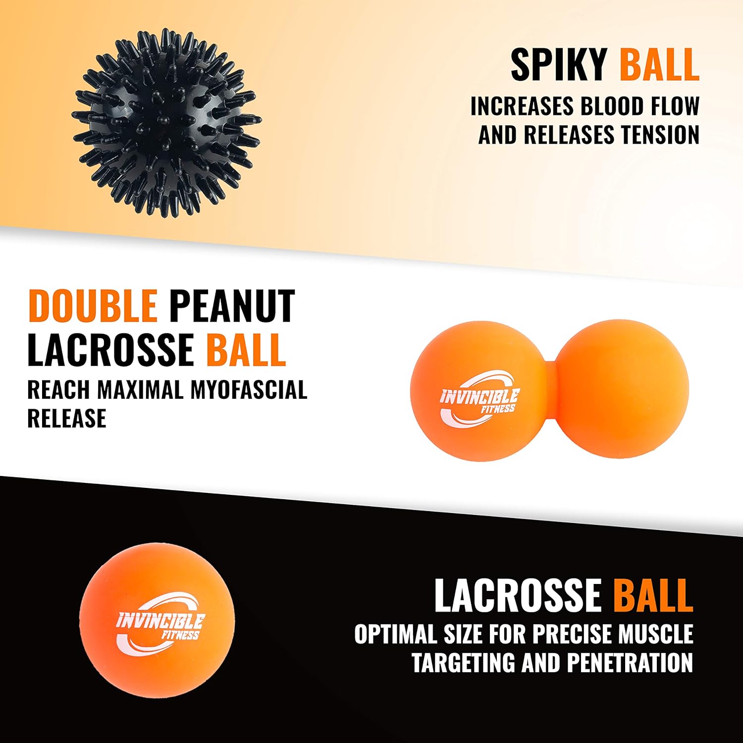 Invincible Fitness Therapy Foot Roller Set, Lacrosse Trigger Point Ball, Double Peanut Lacrosse Massager, Spiky Massage Ball, for Self-Myofascial Release, Deep Tissue, Plantar Fasciitis, Reflexology: Sports & Outdoors