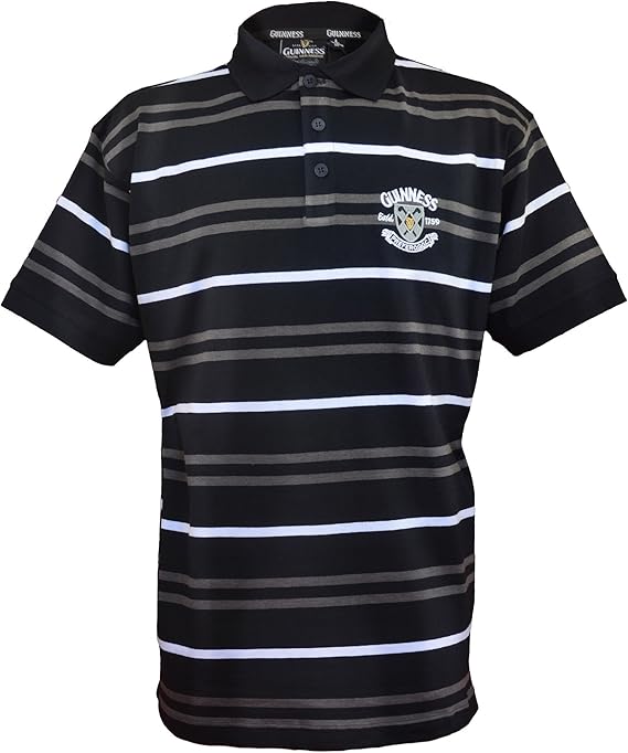Guinness Official Merchandise Golf Striped Polo Shirt Men's TShirt Black/Grey/White XxLarge