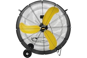 HiCFM 36" Industrial Drum Fan, 18600 CFM High Velocity 2 Speed 3/5 HP Heavy Duty Metal Air Circulator with Casters Handle 9ft Cord for Basement Warehouse Factory workshops Patios