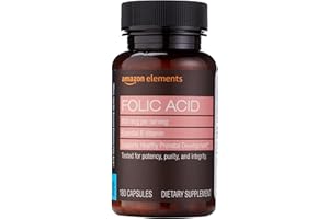 Amazon Elements - Folic Acid, 800 mcg per serving, Tablet, 180 Count, Pack of 1, Women's Dietary Supplement for Healthy Prenatal Development, 6 Months of Supply