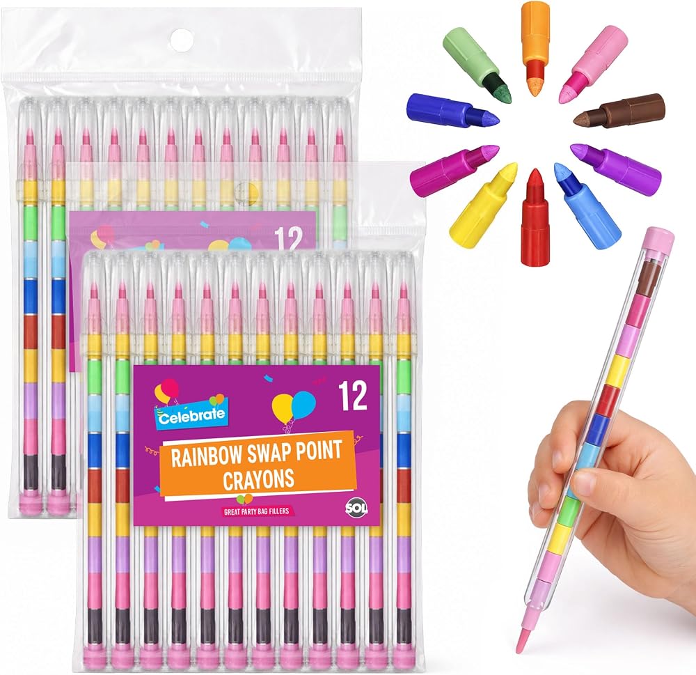 SOL 24pk Rainbow Swap Point Crayons Twistable Colour Pencils Party Bags