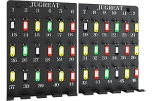 JUGREAT Metal Key Hooks Board with 46 Hooks,Key Holder for Wall, Metal Key Rack with 38 Key Tags,Wall-Mounted Key Hanging Boa