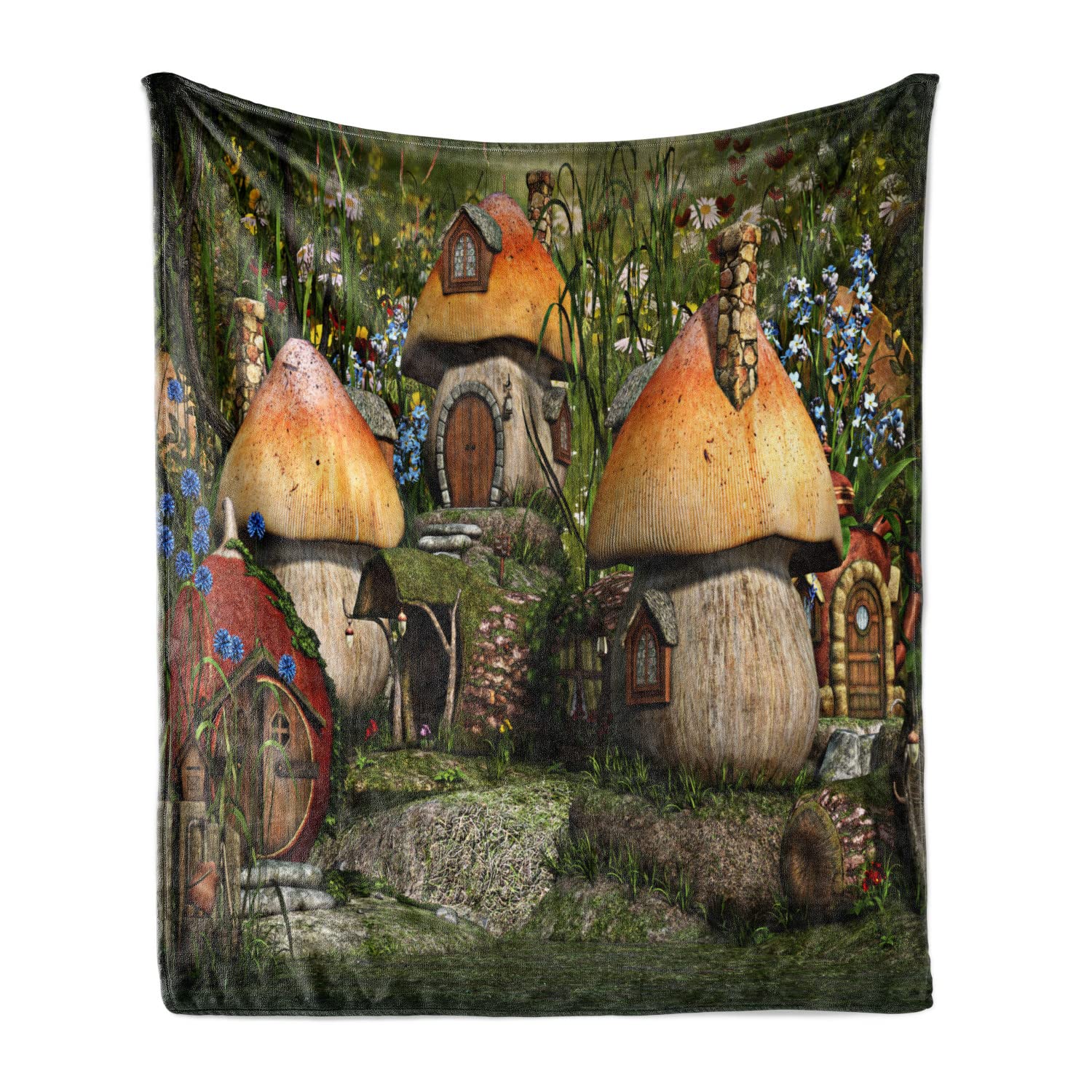 Ambesonne Forest Throw Blanket, Woodland Cottages