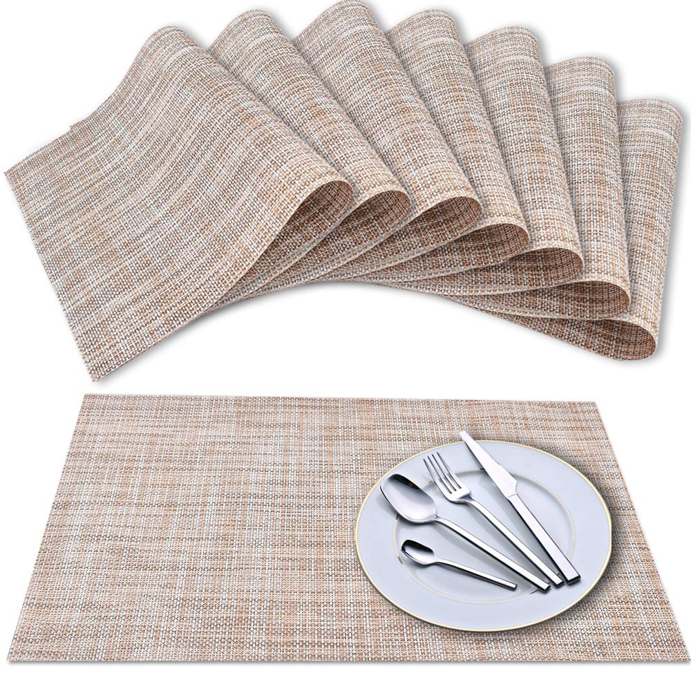 Newk Placemat, Crossweave Vinyl Woven Table Mats, Non-Slip Insulation Washable Table Mats Set (Set of 8, Linen)