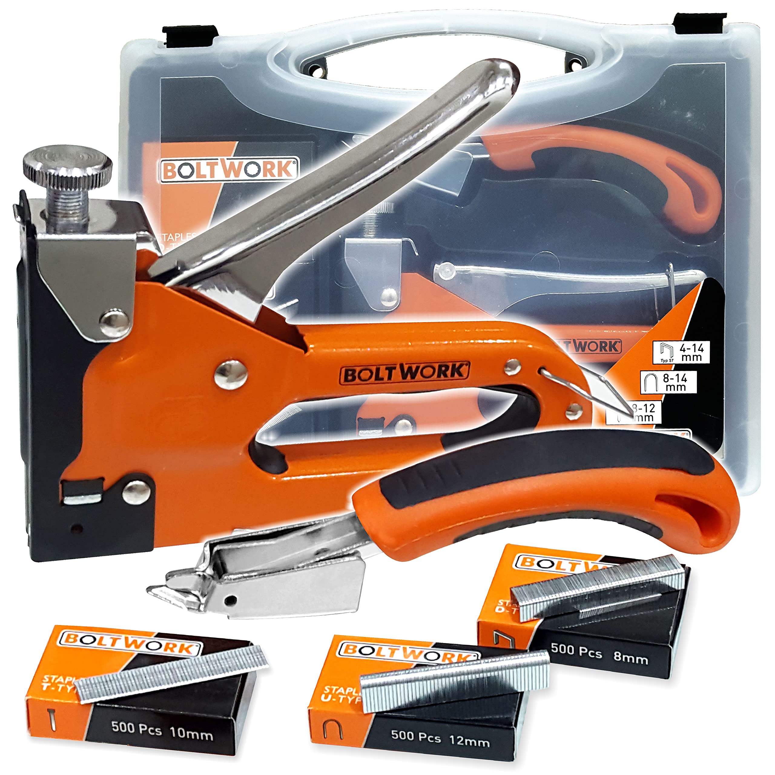 BOLTWORK Staple Gun with Remover. Professional Heavy Duty 3 in 1 with 1500 Staples (D, U & T-Type). Professional & D.I.Y. 1% of Sale Value Will Be Donated to Children’s Hospital
