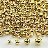 Xinhongo 200g Pearl Beads 6mm 8mm 10mm 12mm Pearl Craft Beads Pearls Round Bulk Pearls for Bracelet Necklace Jewelry Making DIY Sewing Crafts Home Decoration Vase Filler(Gold)