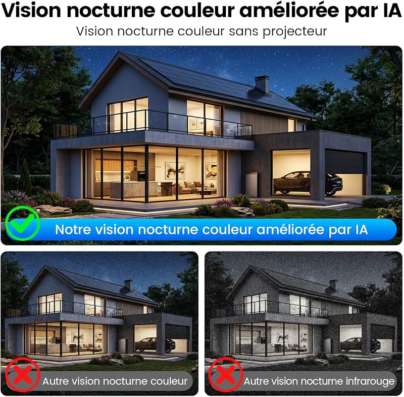 Caméra de Surveillance sans Fil Extérieur-Stockage Cloud Gratuit,Support Magnétique Caméra de Surveillance Extérieur 5GHz&2,4GHz WiFi,Détection Personnes/Mouvements,Vision nocturne couleur par IA,IP66