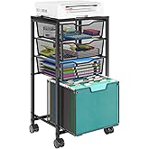 Sbanmao 4 Drawers Rolling File Cart, Under Desk Mobile Filing Cabinet with Wheels, File Cabinets for Home Office, Hanging File Folder Organizer Utility Craft Cart Printer Stand, Black