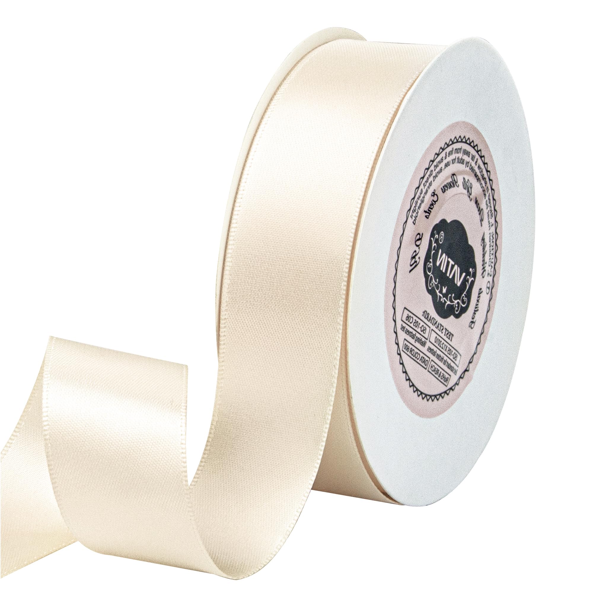 VATIN 25mm Double Faced Polyester Satin Ribbon Cream - 23 Metre Spool, Perfect for Wedding, Wreath, Baby Shower,Packing and Other Projects