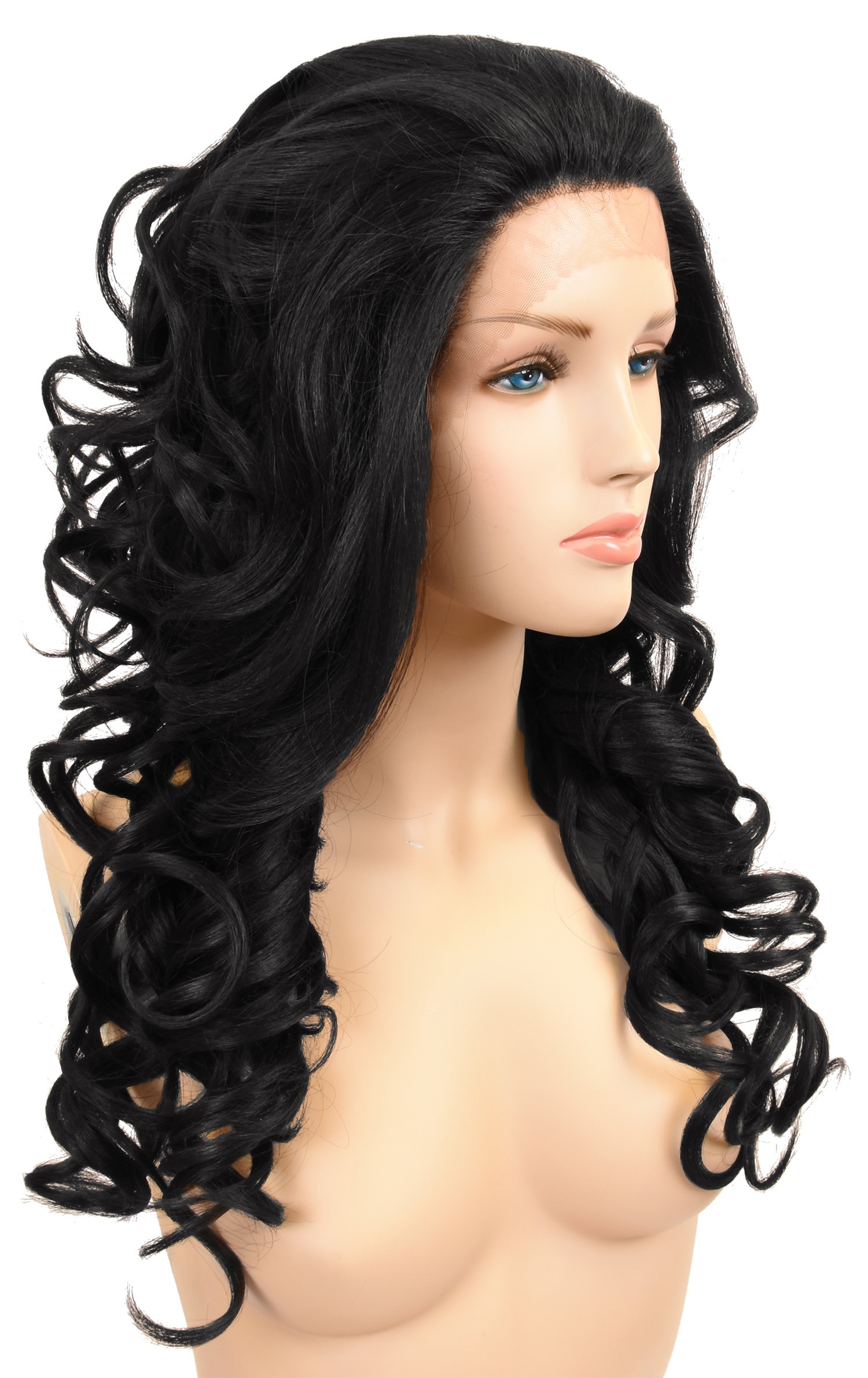 Long Curly Afro Lace Front Wig,African American Beauty Wigs,Synthetic Fiber Natural Looking Wave Hair Wig for Black Women