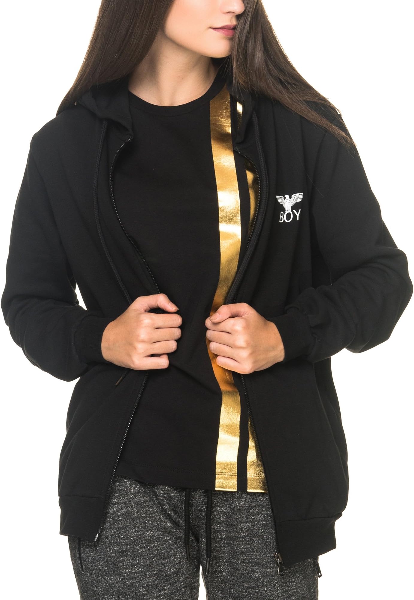 FELPA BOY LONDON BASIC CON ZIP E CAPPUCCIO LOGO DIETRO