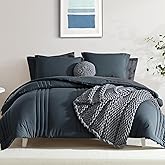 Monbix Queen Comforter Set - 7 Pieces Blue Gray Bed in a Bag Queen Bedding Sets with Comforters, All Seasons Comforter Bed Set with Sheets,Pillowcases & Shams