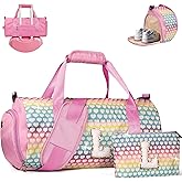Vogewood Birthday Gift for Granddaughter, Girls Travel Duffel Bag, Kids Initial Overnight Bags with Shoe Compartment, Personalized Weekender Bag with Makeup Pouch, Trendy Stuff (Letter L)