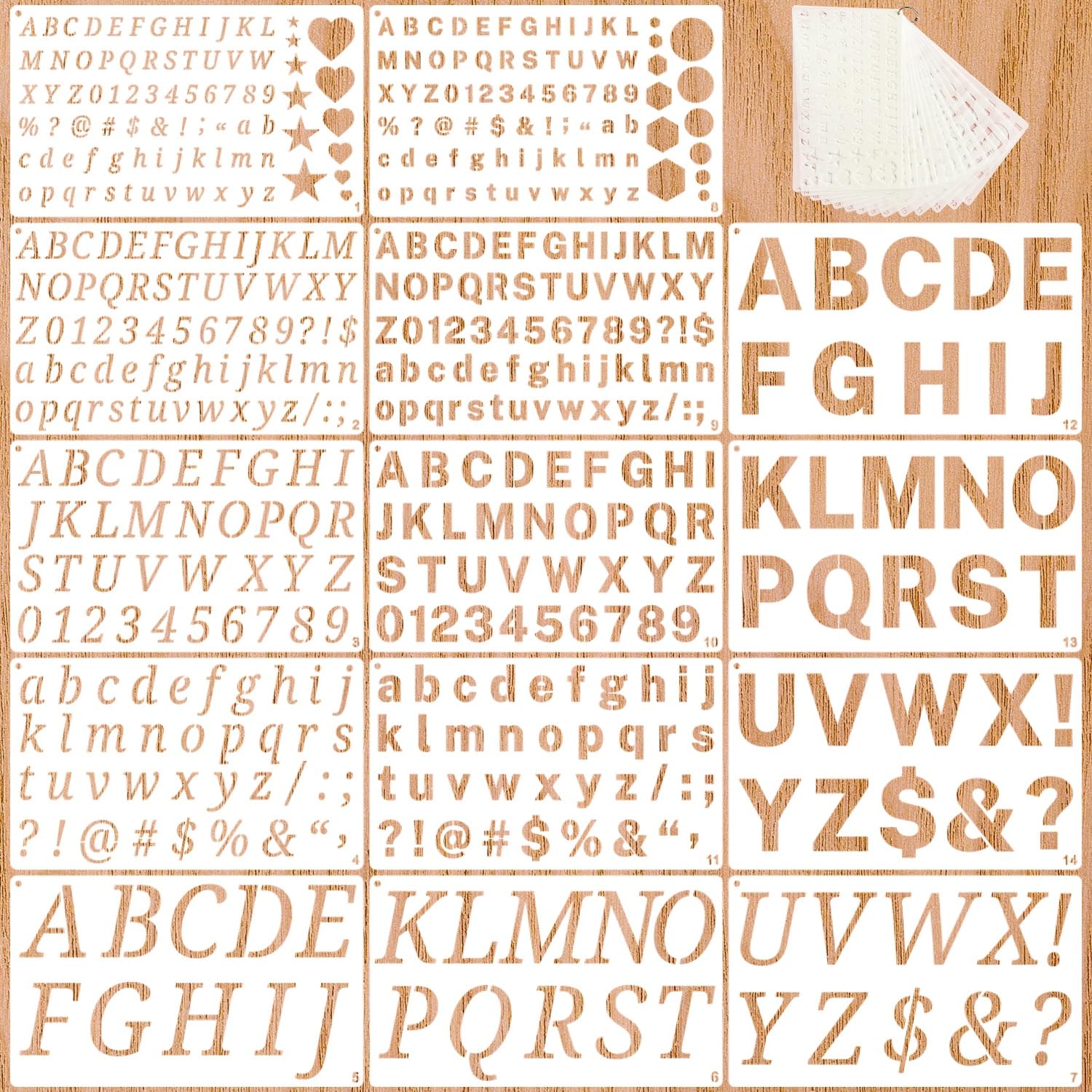 Photo 1 of 1/2, 3/4, 1, 2 Inch Letter Stencils for Painting, 14 Pack Reusable Plastic Number and Alphabet Stencil for Crafts Art Projects (9.8 x 5.9 Inch)
