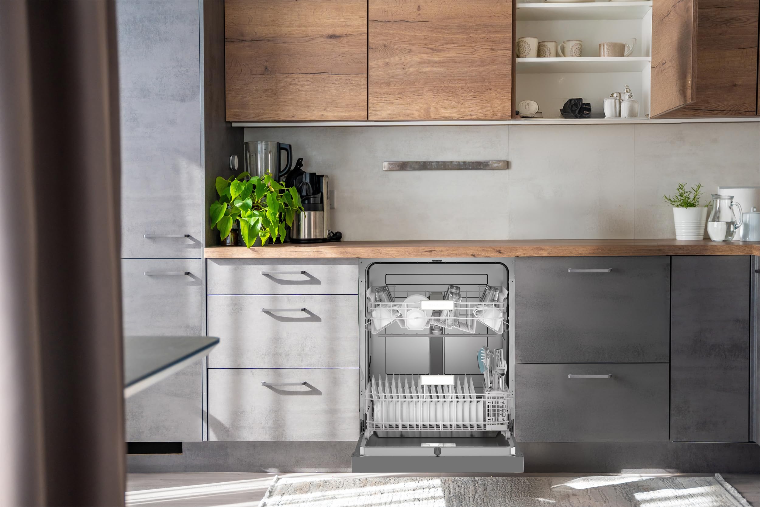 Sharp SDW6504MS Stainless Steel Dishwasher, 24-inch Pocket Handle, 52 dB, Hybrid Tub, 12 Place Settings, 5 Cycles, Heated Dry