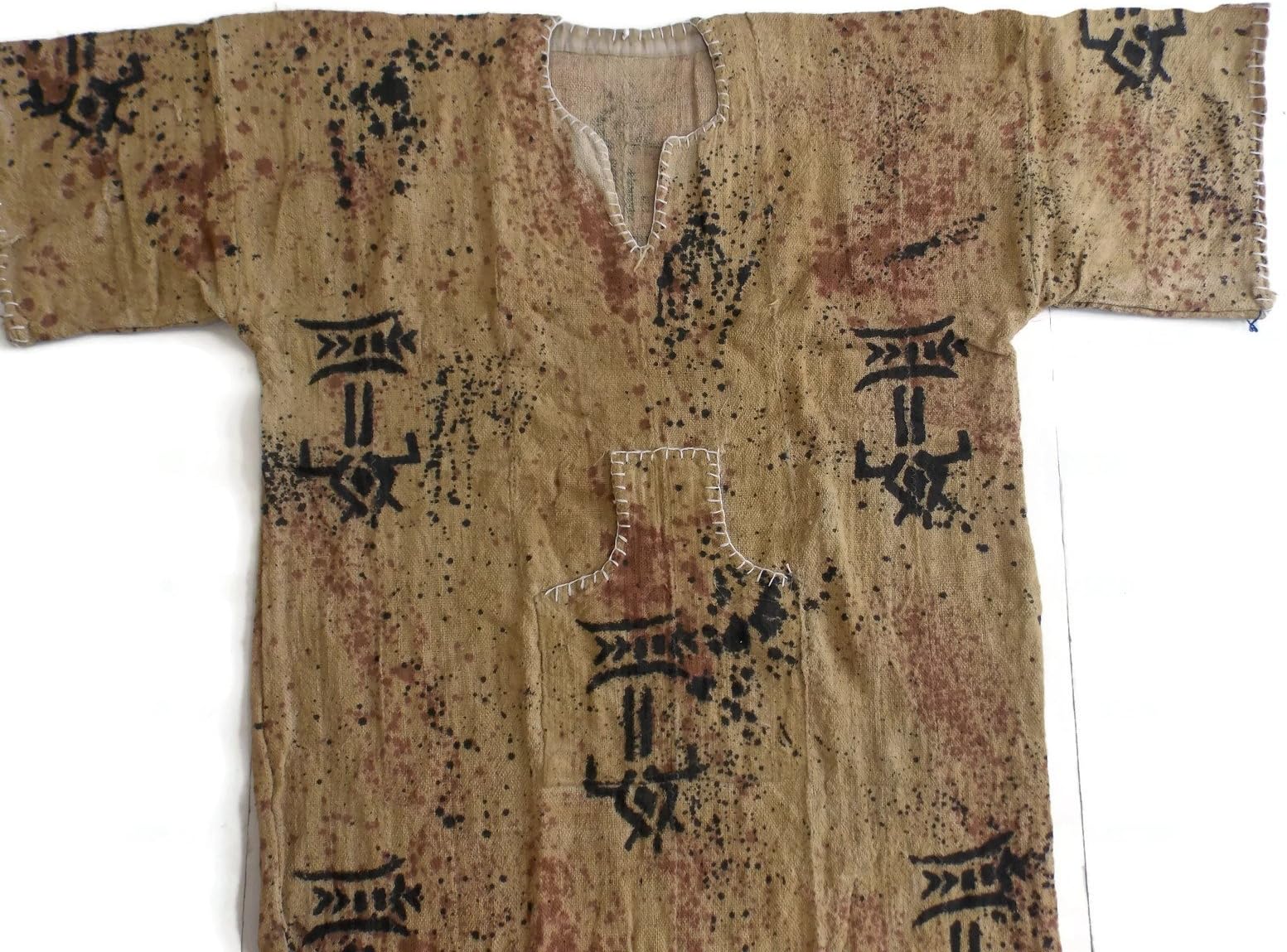 African Handmade Unisex Mudcloth Dashiki, Made in Mali, Beige