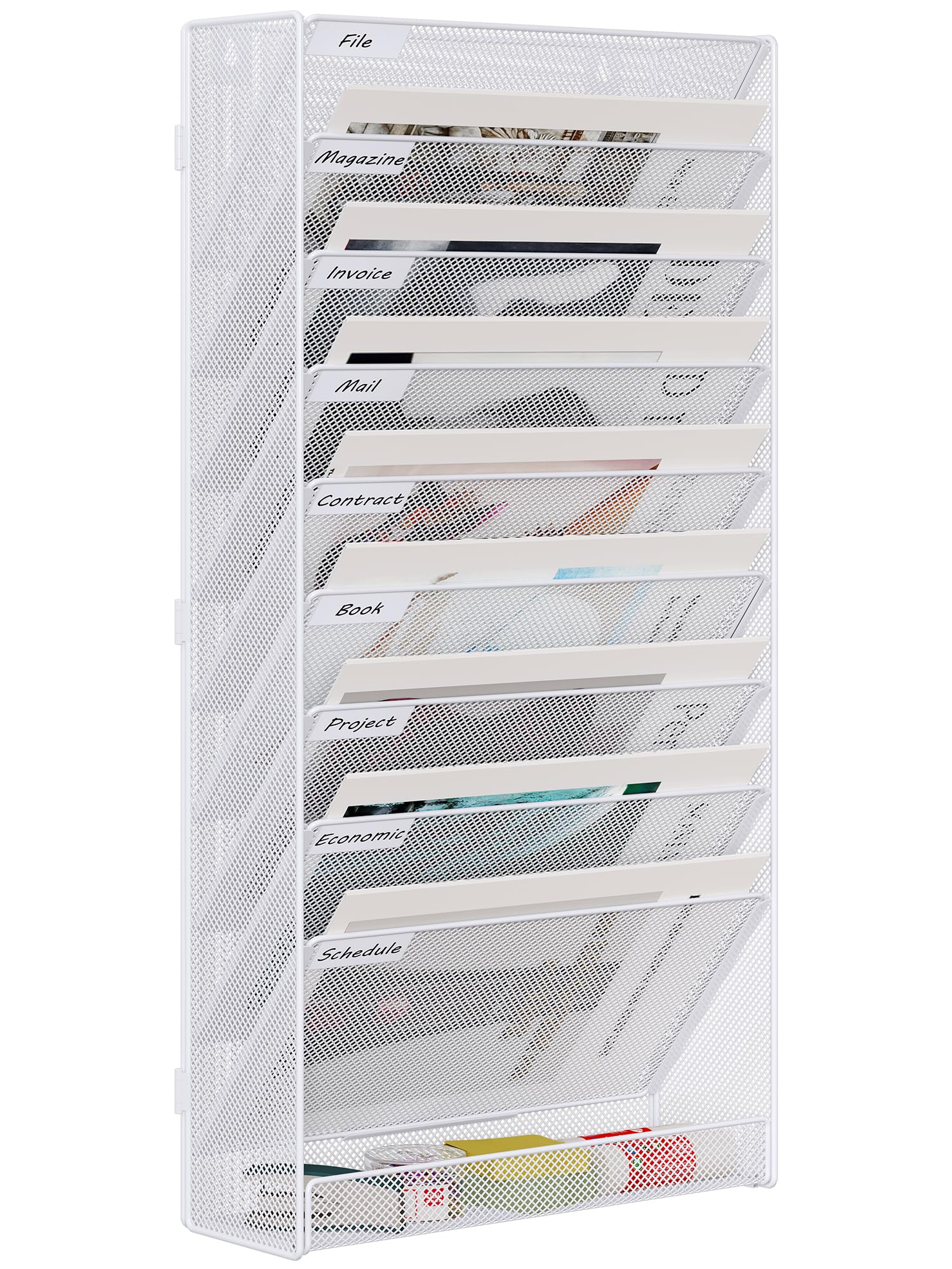 EasyPAG 10 Tier Assemble A4 Mesh in Tray Hanging Wall File Holder Mail Organiser Magazine Storage Rack,White
