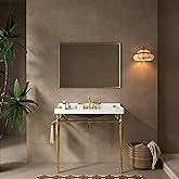 36" Bathroom Console Sink, Wall-Mounted White Ceramic Vanity Basin with 3 Pre-drilled Faucet Holes, Freestanding Gold Stainle