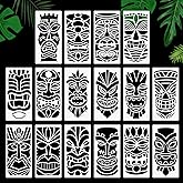 Tiki Tribe Stencils, 16 Pcs Tiki Totems Face with Open Mouth Stencils Reusable Template A4 Size for Painting on Wood Fabric Canvas Wall DIY Art Projects 6