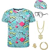 Inrajoper Boys 80s 90s Outfits 6 Pcs Hip Hop Costumes Accessories Kids Colorful T Shirt for Theme Party