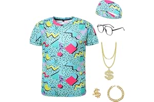 Inrajoper Boys 80s 90s Outfits 6 Pcs Hip Hop Costumes Accessories Kids Colorful T Shirt for Theme Party