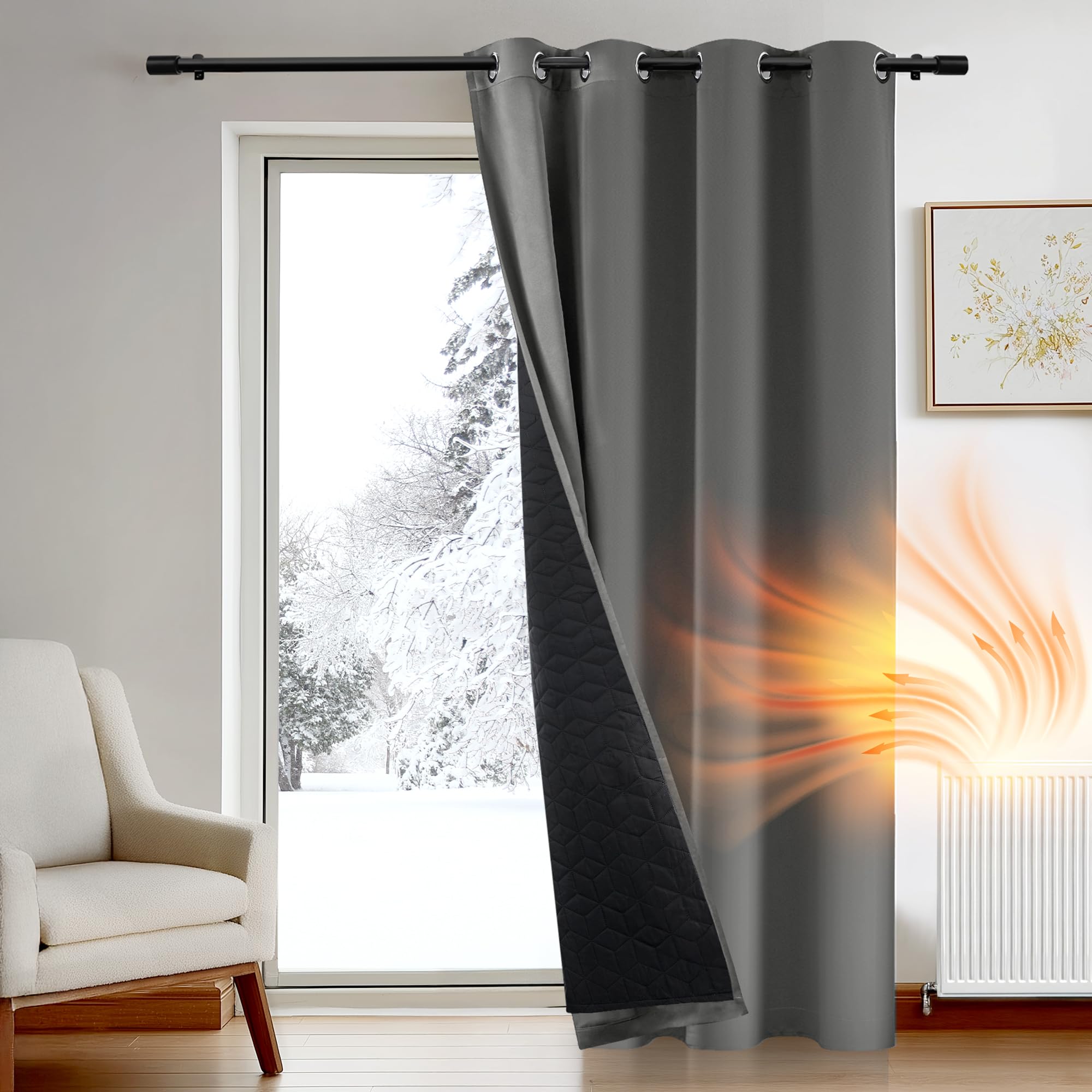 Deconovo Thick Thermal Door Curtain 52 x 84 Inch, Cold Resistant Blackout Curtain with Thick Microfiber Quilted Lining, Super Soft Bedroom Curtain for Door, Light Grey, 1 Panel
