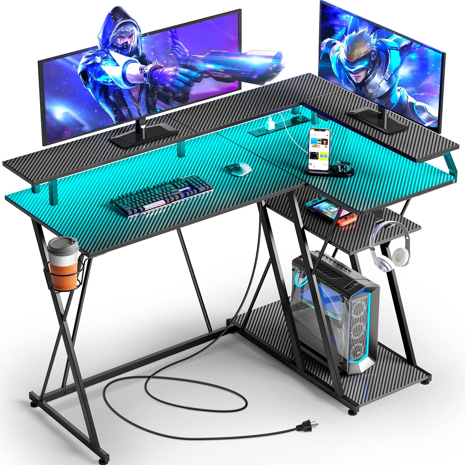 Mua L Shaped Gaming Desk with LED Lights & Power Outlets, 47