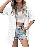 Zeagoo White Cardigan for Women Short Sleeve V Neck