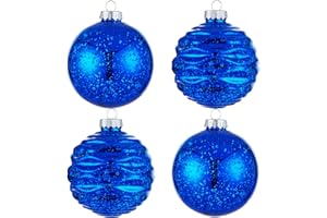 JORYSICS Large Christmas Ball Ornaments 4-inch, Blue Oversized Shatterproof Plastic Decorative Hanging Mercury Ornaments Ball for Xmas Holiday Party Decorations Set of 4 (4.0" (4pcs), Blue)