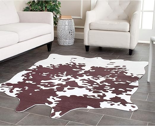 Amazon Com 5x6 Cowhide Rug Brown White Cow Hide Carpet Faux Fur Mat Indoor Living Room Animal Shaped Modern Soft Decorative Polyester Home Kitchen
