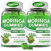 Moringa Gummies for Women Men w/Probiotic Turmeric Ginger Ceylon Cinnamon, Sugar Free, Organic Moringa Powder Capsules Alternatives, Pure Moringa Leaves Green Superfood Supplement - Vegan, 120Cts