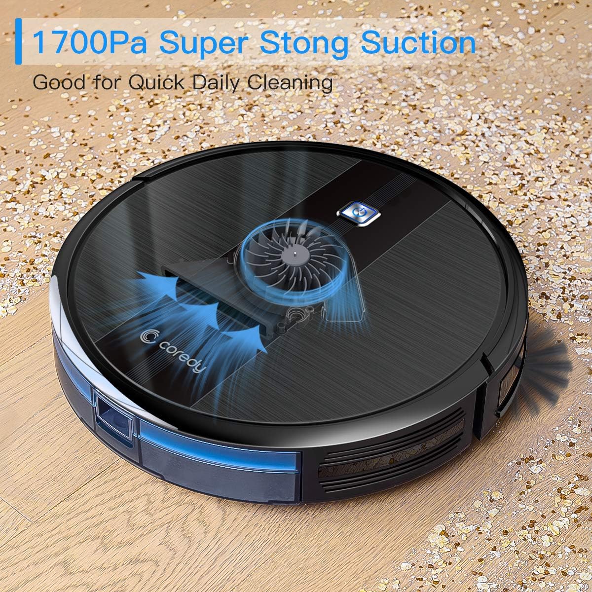 Coredy Robot Vacuum Cleaner, 1700Pa Strong Suction, Super Thin Robotic Vacuum, Multiple Cleaning Modes/Automatic Self-Charging Robot Vacuum for Pet Hair, Hard Floor to Medium-Pile Carpets -