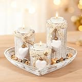 GoMaihe Tealight Candle Holders with Tray 3-Piece Wood Set Heart