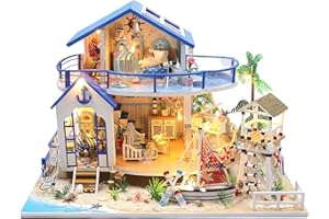 RHZN Miniature House Kit, Dollhouse Kit, Miniature Kit, DIY Mini House Building Kit for Adult Teen, Beach House