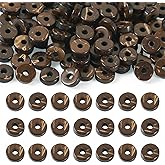 Fashewelry 100pcs 6mm Coconut Beads Flat Donut Brown Small Coconut Shells Undyed Rondelle Heishi Beads for Summer Ocean Beach Bracelet Necklace Jewelry Making DIY Craft Decoration