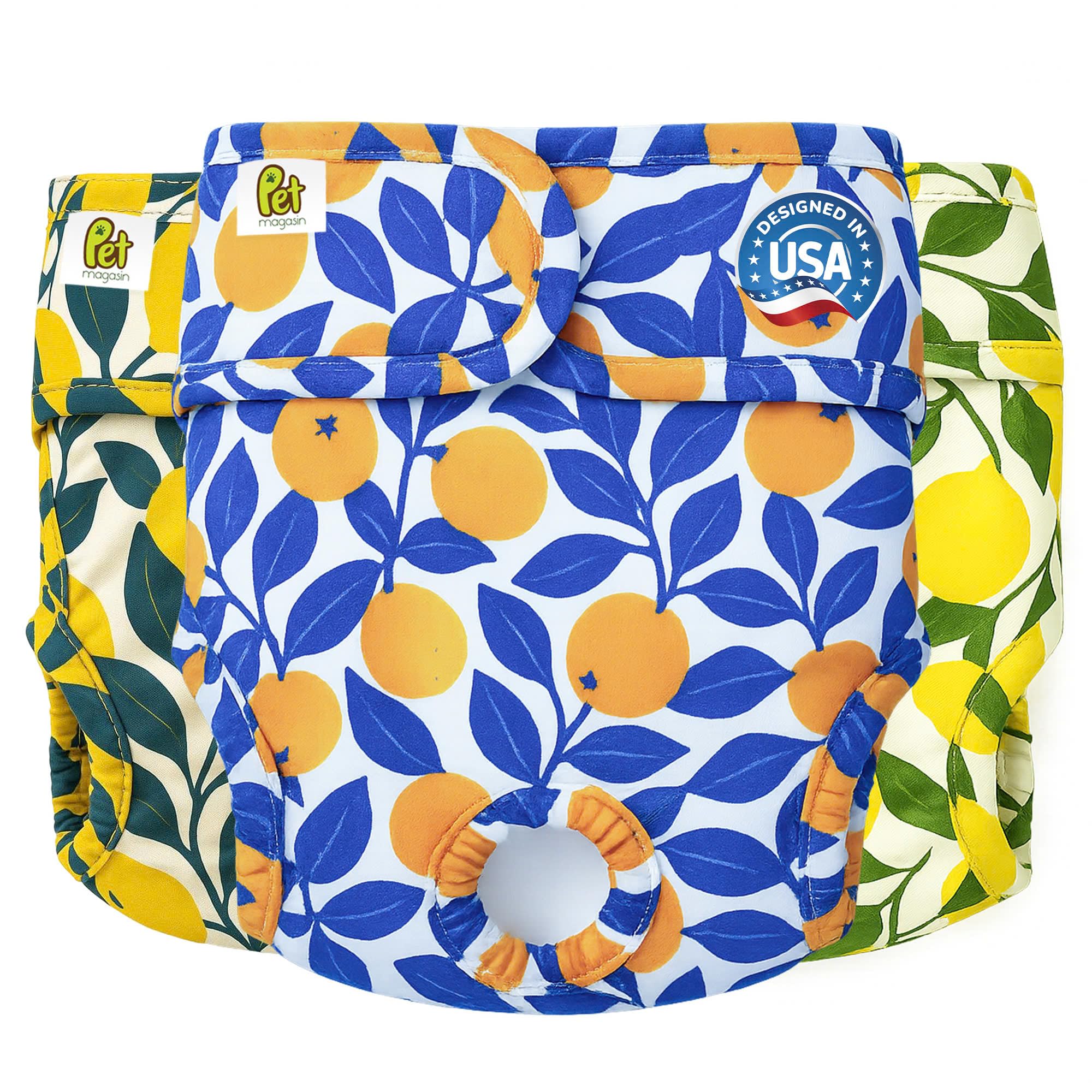 Photo 1 of Pet Magasin Reusable Washable Dog Diapers (Pack of 3), Highly Absorbent with Strong & Flexible Closure (Botanical Fruit, XS (10”-12” Waist))