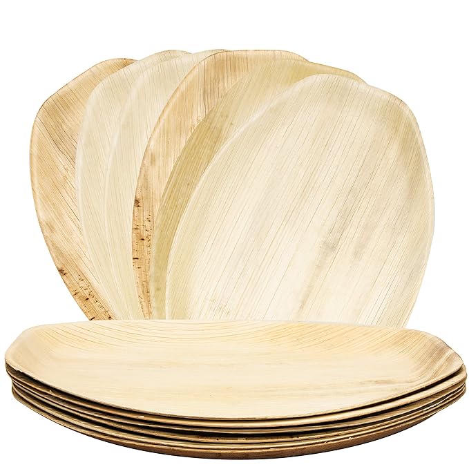 6 Palm Leaf Disposable Platters, Biodegradable Eco Friendly Bamboo Wood