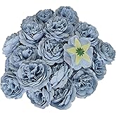 Grayish Blue Rose Flowers Artificial for Decoration,3.3'' Blue Silk Flower Heads,40 Pcs Grey Blue Rose Flowers, Silk Rose Heads Bulk,Satin Rose Heads No Stem for DIY Flower Well,Crafts Bouquest