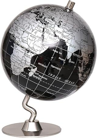 Amazon Regina Works テーブル 地球儀 クラッシック 英語表記 世界地図 インテリア お洒落 小型 スモールサイズ 14cm シルバー ブラック 地球儀 文房具 オフィス用品